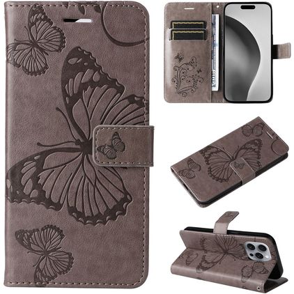 Mobigear Butterfly iPhone 16 Pro Max Hoesje Bookcase Portemonnee - Grijs