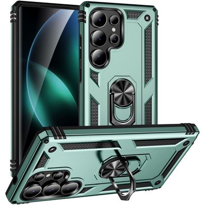 Mobigear Armor ring Samsung Galaxy S25 Ultra Hoesje Hardcase Backcover Shockproof met Ringhouder - Groen