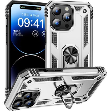 Mobigear Armor Ring iPhone 16 Pro Hoesje Hardcase Backcover Shockproof met Ringhouder - Zilver