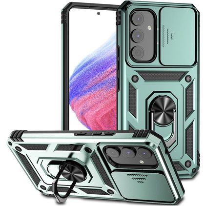 Mobigear Armor Ring Cam Slide Samsung Galaxy A54 Hoesje Hardcase Backcover Shockproof met Ringhouder en Camera Slider - Groen