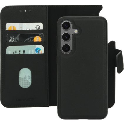 Mobiparts Samsung Galaxy S24 MagSafe Hoesje Echt Leer Uitneembare 2in1 Bookcase Portemonnee - Zwart