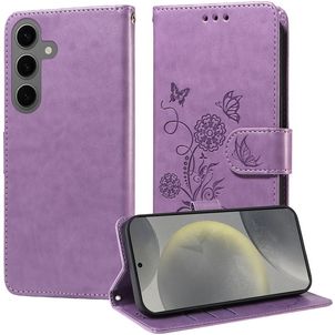 Mobigear Flowers Samsung Galaxy S25 Hoesje Bookcase Portemonnee - Paars