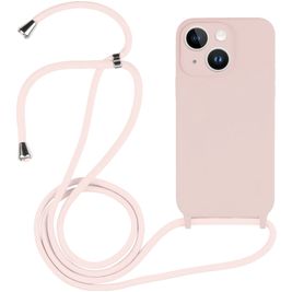 Mobigear Lanyard iPhone 15 Siliconen Hoesje met koord - Sand Pink