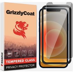 GrizzlyCoat Easy Fit AntiSpy iPhone 12 Pro Glazen Screenprotector Privacy - Case Friendly + Installatie Frame