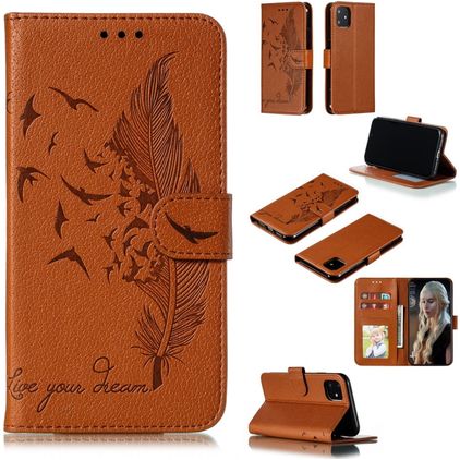 Mobigear Feather iPhone 11 Hoesje Bookcase Portemonnee - Bruin