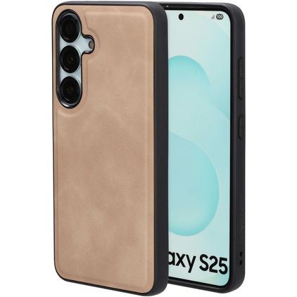 Mobiparts Classic Samsung Galaxy S25 MagSafe Hoesje TPU,Kunstleer Backcover - Moonstone Beige