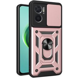 Mobigear Armor Ring Cam Slide Xiaomi Redmi 10 5G Hoesje Hardcase Backcover Shockproof met Ringhouder en Camera Slider - Roségoud
