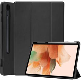 Mobigear Tri-Fold Gel Samsung Galaxy Tab S7 FE Hoes TPU,Kunstleer Bookcase + Stylus Houder - Zwart
