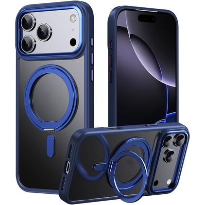 Mobigear Frosted Mag iPhone 17 Pro MagSafe Hoesje Hardcase Backcover met Standaard - Blauw