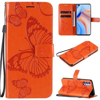 Mobigear Butterfly OPPO Reno 4 Hoesje Bookcase Portemonnee - Oranje