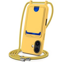 Mobigear Lanyard Card iPhone 17 Siliconen Hoesje met koord en Pasjeshouder - Geel