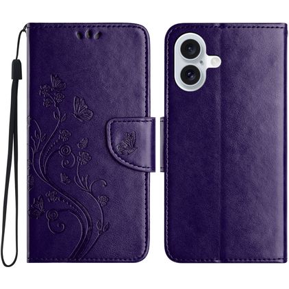 Mobigear Flowers iPhone 16 Plus Hoesje Bookcase Portemonnee - Paars