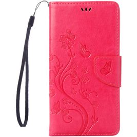 Mobigear Flowers iPhone SE (2022) Hoesje Bookcase Portemonnee - Magenta