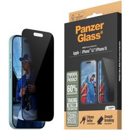 PanzerGlass Ultra-Wide Fit Privacy iPhone 16 Glazen Screenprotector Privacy - Case Friendly - Zwart