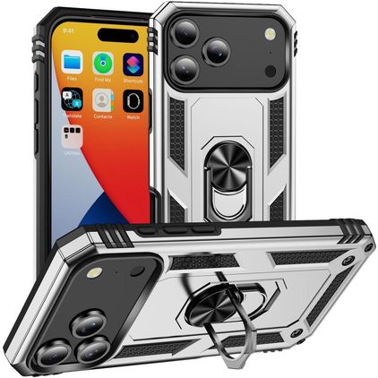 Mobigear Armor Ring iPhone 18 Pro Max Hoesje Hardcase Backcover Shockproof met Ringhouder - Zilver