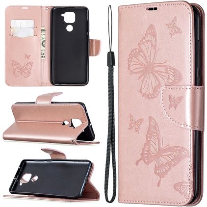 Mobigear Butterfly Xiaomi Redmi Note 9 Hoesje Bookcase Portemonnee - Roségoud
