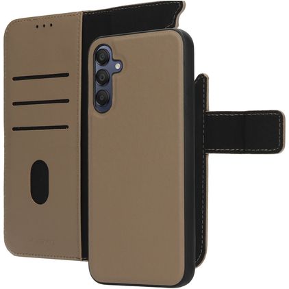 Mobiparts Samsung Galaxy A15 Hoesje Echt Leer Uitneembare 2in1 Bookcase Portemonnee - Taupe