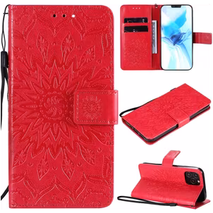 Mobigear Sunflower iPhone 12 Pro Hoesje Bookcase Portemonnee - Rood