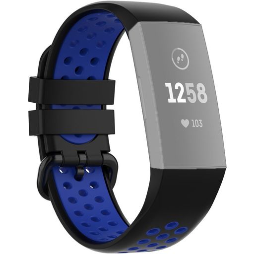 Mobigear Sport Plus Buckle Siliconen Fitbit Charge 3 Bandje Gespsluiting - Zwart / Blauw