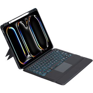 Mobigear Detachable Rotating iPad Pro 13 Inch (2025) Hoes QWERTY Bluetooth Toetsenbord Bookcase + Stylus Houder - Zwart