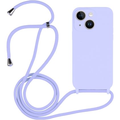 Mobigear Lanyard iPhone 15 Plus Siliconen Hoesje met koord - Paars