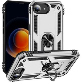 Mobigear Armor Ring iPhone 16e Hoesje Hardcase Backcover Shockproof met Ringhouder - Zilver