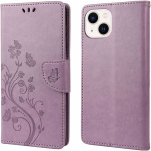 Mobigear Flowers iPhone 14 Plus Hoesje Bookcase Portemonnee - Paars