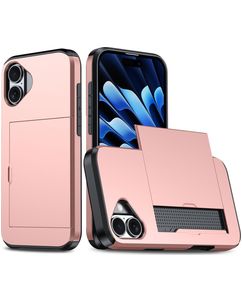Mobigear Card iPhone 16 Hoesje Hardcase Backcover Shockproof met Pasjeshouder - Roségoud