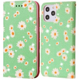 Mobigear Daisies iPhone 12 Pro Max Hoesje Bookcase Portemonnee - Groen