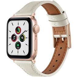 Mobigear Napoli Leren Apple Watch Bandje Gespsluiting - 42/41/40/38 mm - Wit