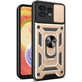 Mobigear Armor Ring Cam Slide Motorola Edge 40 Pro Hoesje Hardcase Backcover Shockproof met Ringhouder en Camera Slider - Goud