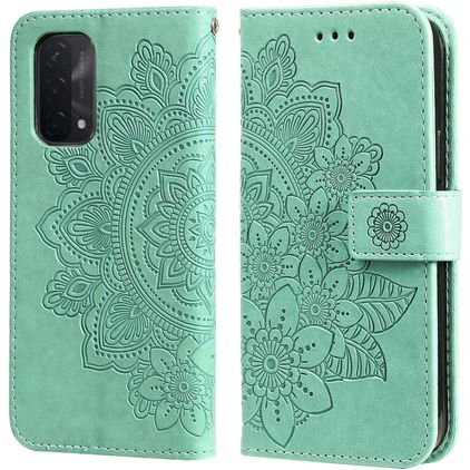 Mobigear Flowers OPPO A74 5G Hoesje Bookcase Portemonnee - Turquoise