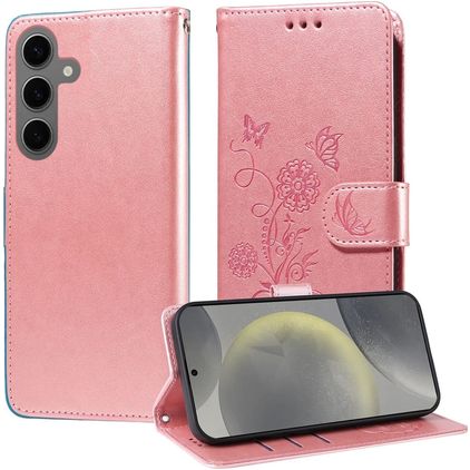 Mobigear Flowers Samsung Galaxy S25 Hoesje Bookcase Portemonnee - Roségoud