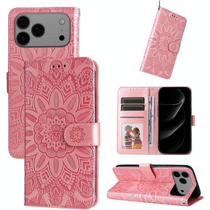 Mobigear Sunflower iPhone 17 Pro Max Hoesje Bookcase Portemonnee - Roze