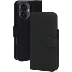 Mobiparts iPhone 16 MagSafe Hoesje Echt Leer Uitneembare 2in1 Bookcase Portemonnee - Zwart