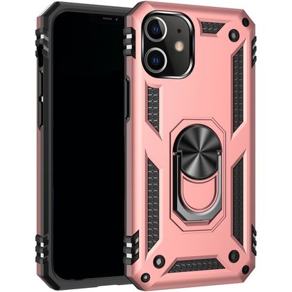 Mobigear Armor Ring iPhone 12 Pro Hoesje Hardcase Backcover Shockproof met Ringhouder - Roségoud