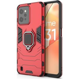Mobigear Armor Ring Realme C31 Hoesje Hardcase Backcover Shockproof met Ringhouder - Rood