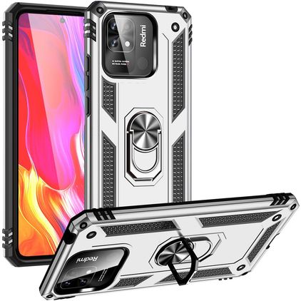 Mobigear Armor Ring Xiaomi Redmi 10C Hoesje Hardcase Backcover Shockproof met Ringhouder - Zilver