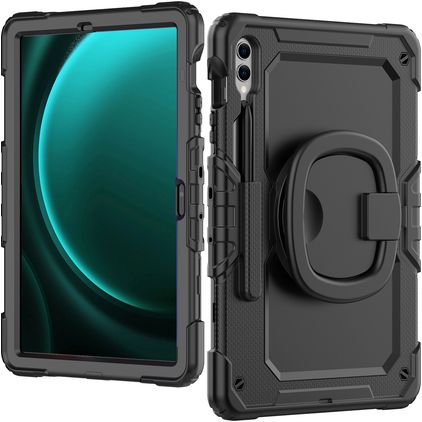 Mobilize Rotating Defender Samsung Galaxy Tab S10 Plus Hoes Hard Kunststof,Siliconen Backcover + Schouderband + Standaard - Zwart