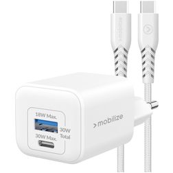 Mobilize Wall Charger Dual USB / USB-C USB-C 1.2 Meter Power Delivery 30W - Wit