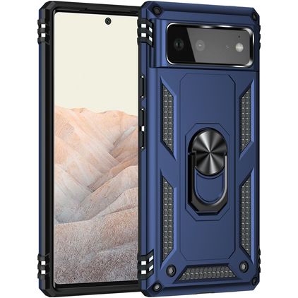 Mobigear Armor Ring Google Pixel 6 Hoesje Hardcase Backcover Shockproof met Ringhouder - Blauw
