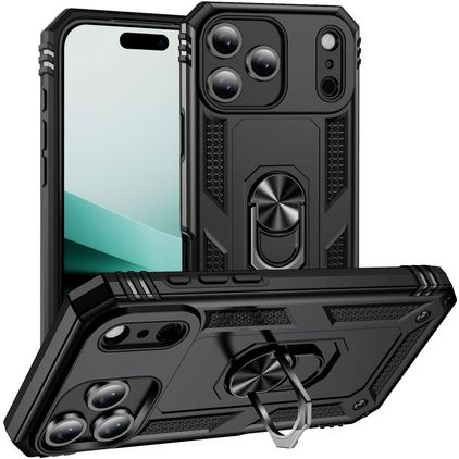 Mobigear Armor Ring iPhone Air Hoesje Hardcase Backcover Shockproof met Ringhouder - Zwart