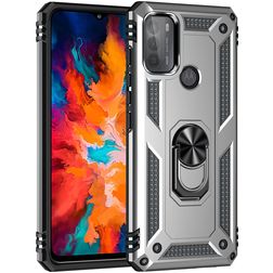 Mobigear Armor Ring Motorola Moto G50 Hoesje Hardcase Backcover Shockproof met Ringhouder - Zilver