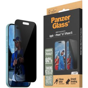 PanzerGlass Ultra-Wide Fit iPhone 16 Glazen Screenprotector Privacy - Case Friendly - Zwart
