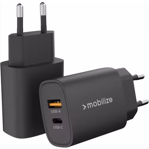 Mobilize Dual USB / USB-C Oplader Power Delivery 25W - Zwart