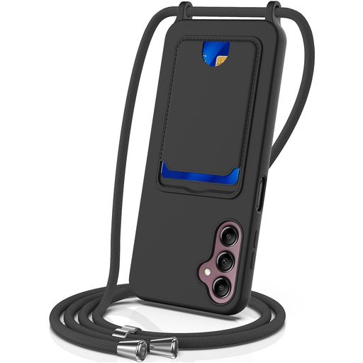 Mobigear Lanyard Card Samsung Galaxy A16 Siliconen Hoesje met koord en Pasjeshouder - Zwart