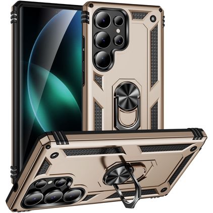 Mobigear Armor ring Samsung Galaxy S25 Ultra Hoesje Hardcase Backcover Shockproof met Ringhouder - Goud