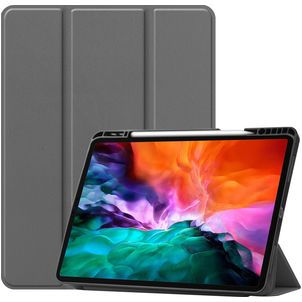Mobigear Tri-Fold Gel iPad Pro 12.9 Inch (2021) Hoes TPU,Kunstleer Bookcase + Stylus Houder - Grijs