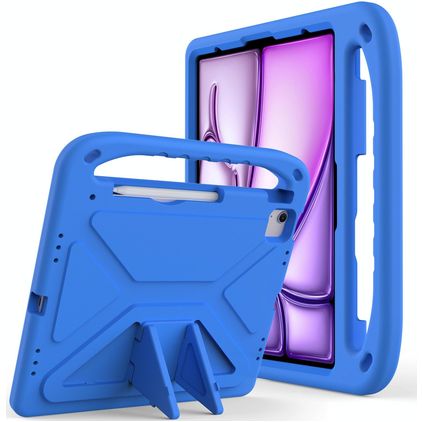 Mobigear AeroArmor iPad Air 13 Inch (2026) Kinder Tablethoes met Handvat + Stylus Houder - Blauw