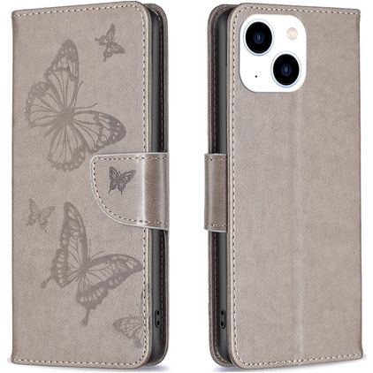 Mobigear Butterfly iPhone 15 Hoesje Bookcase Portemonnee - Grijs